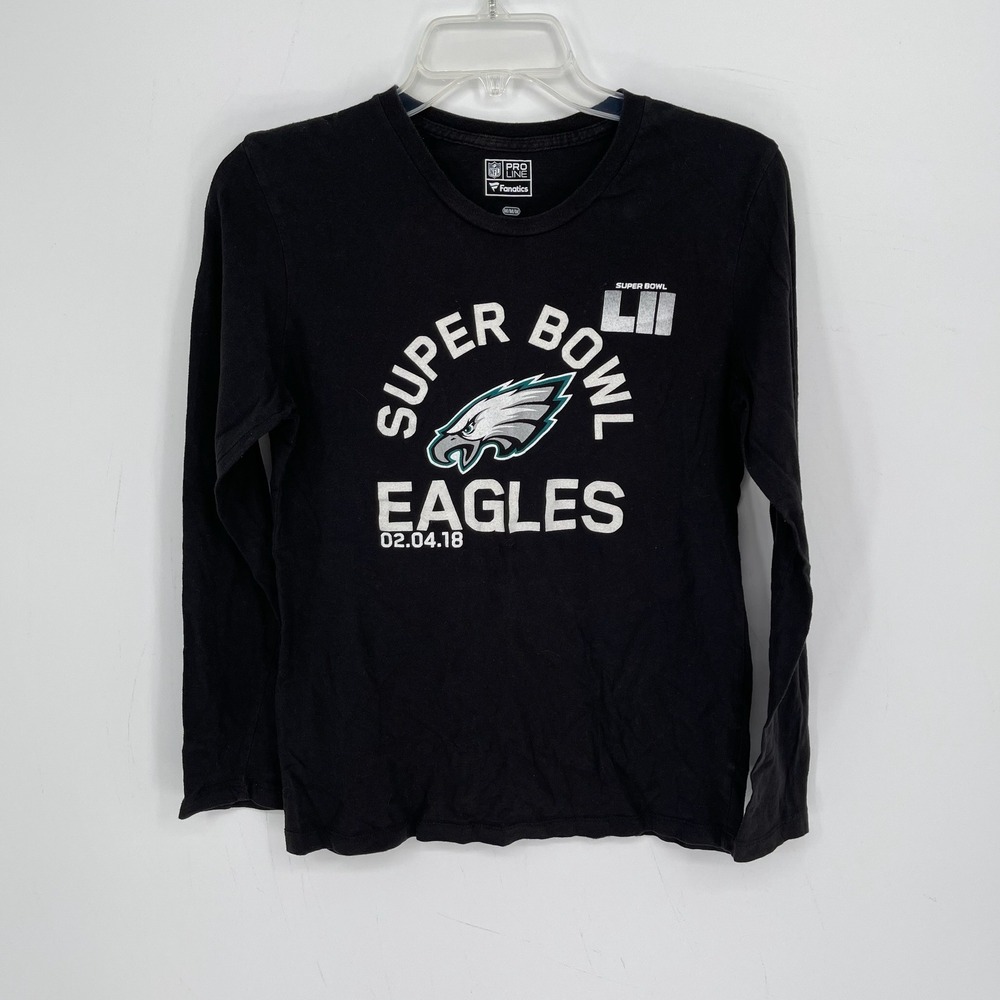 Fanatics NFL Women's Black Super Bowl LII Eagles Long Sleeve Tee T-Shirt Size M